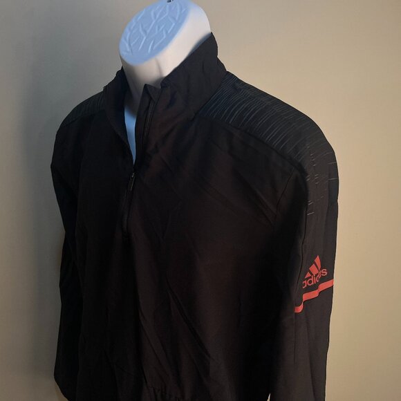 Adidas Men's black w/ red 1/2 zip lightweight Golf Jacket Medium M EUC - Picture 1 of 8